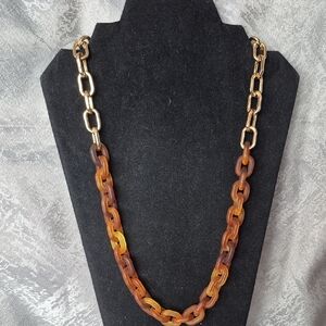 Red Coral Elegant Gold and Brown, Rust Chain Necklace (J34)